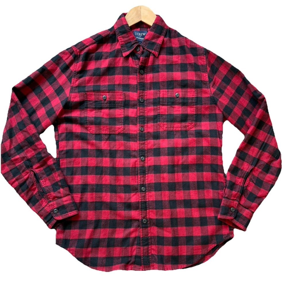 J.Crew Mens Small Red & Black Buffalo Plaid Flannel Sleeve Button Up, Outdoor